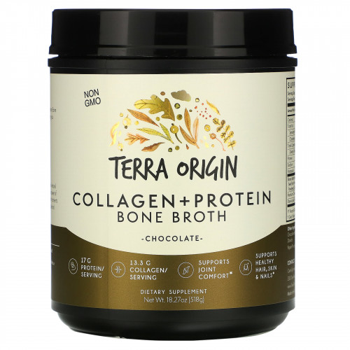 Terra Origin, Bone Broth с коллагеном и протеином, шоколад, 518 г (18,27 унции)