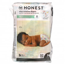 The Honest Company, Honest, подгузники для новорожденных, менее 4,5 кг (10 фунтов), цветущая роза, 32 подгузника