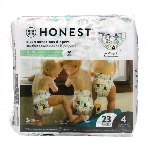 The Honest Company, Honest Diapers, размер 4, вес 22–37 фунтов, Space Travel, 23 подгузника