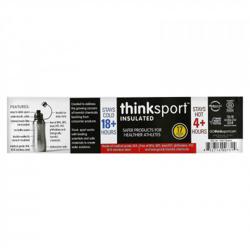 think, Thinksport, изолированная бутылка для спорта, мятный зеленый, 17 унций (500 мл)