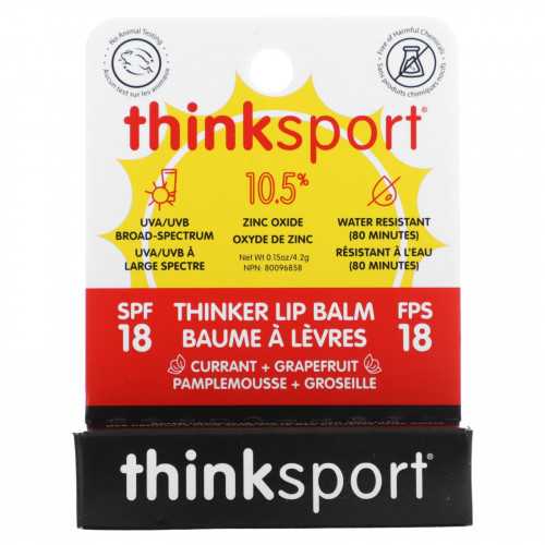 think, Thinksport, бальзам для губ Thinker, SPF 18, смородина и грейпфрут, 4,2 г (0,15 унции)