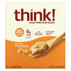 Think !, Протеиновые батончики с высоким содержанием протеина, с арахисовой крем-пастой, 10 батончиков,по 60 г (2,1 унции) каждый