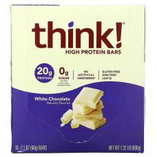 Think !, Высокопротеиновые батончики, белый шоколад, 10 батончиков по 60 г (2,1 унции)