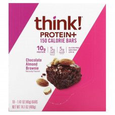Think !, Протеиновые и клетчатые батончики, шоколадно-миндальный брауни, 10 батончиков по 40 г (1,41 унции)