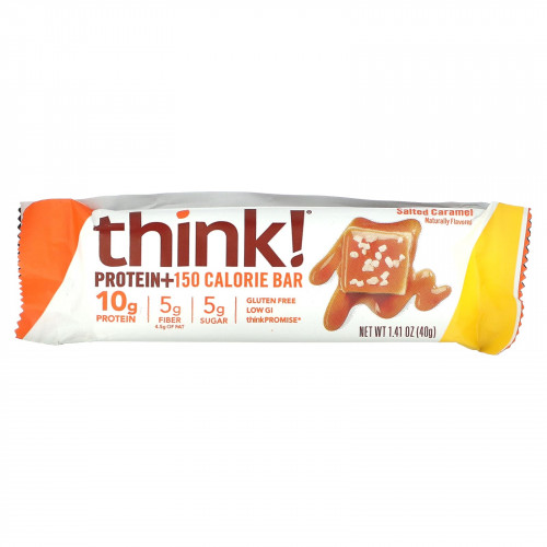 Think !, Батончики Protein + 150 Calorie, соленая карамель, 10 батончиков по 1,41 унции (40 г) каждый