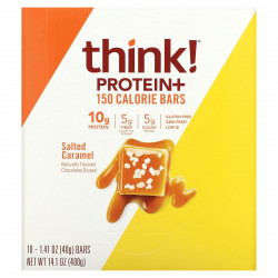Think !, Батончики Protein + 150 Calorie, соленая карамель, 10 батончиков по 1,41 унции (40 г) каждый