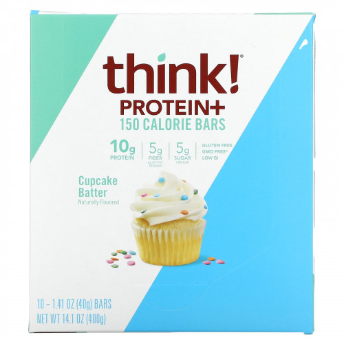 Think !, Protein+, 10 батончиков Cupcake Batter по 40 г (1,41 унции) и 150 калорий каждый