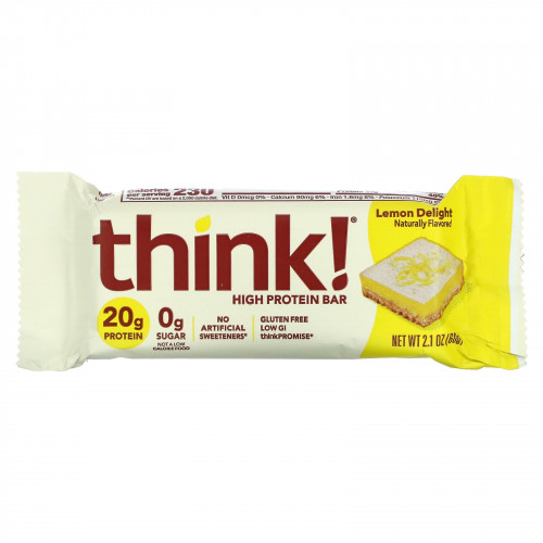 Think !, Батончики с высоким содержанием белка и лимонным вкусом Lemon Delight, 5 батончиков, 2,1 унции (60 г) каждый