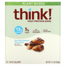 Think !, Батончики с высоким содержанием протеина, с морской солью, миндалем и шоколадом, 10 баточников, 1,94 унц. (55 г) каждый