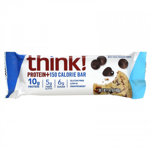 Think !, Батончики с протеином + 150 калорий, шоколадная крошка, 5 батончиков по 40 г (1,41 унции)