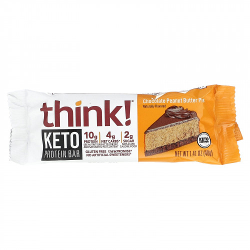 Think !, Keto Protein Bars, шоколадный пирог с арахисовой пастой, 10 батончиков, 40 г (1,41 унции) каждый