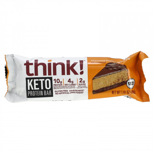 Think !, Keto Protein Bars, шоколадный пирог с арахисовой пастой, 5 батончиков, 40 г (1,41 унции) каждый