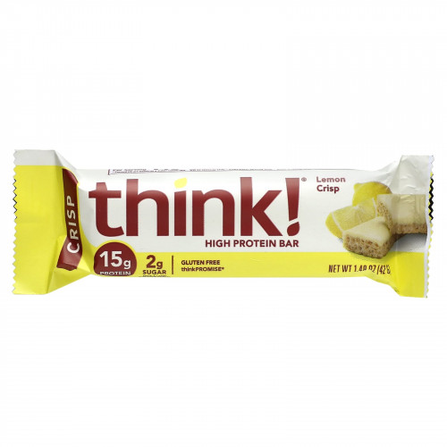 Think !, Батончик с высоким содержанием протеина, лимонная хрустящая корочка, 10 батончиков, 42 г (1,48 унции) каждый