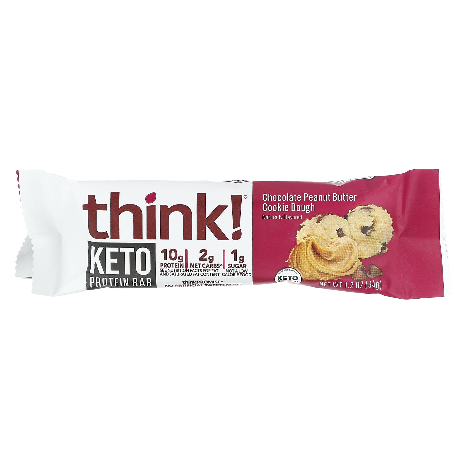 Think !, Keto Protein Bars, шоколадное тесто для печенья с арахисовой пастой, 10 батончиков, 34 г (1,2 унции) каждый