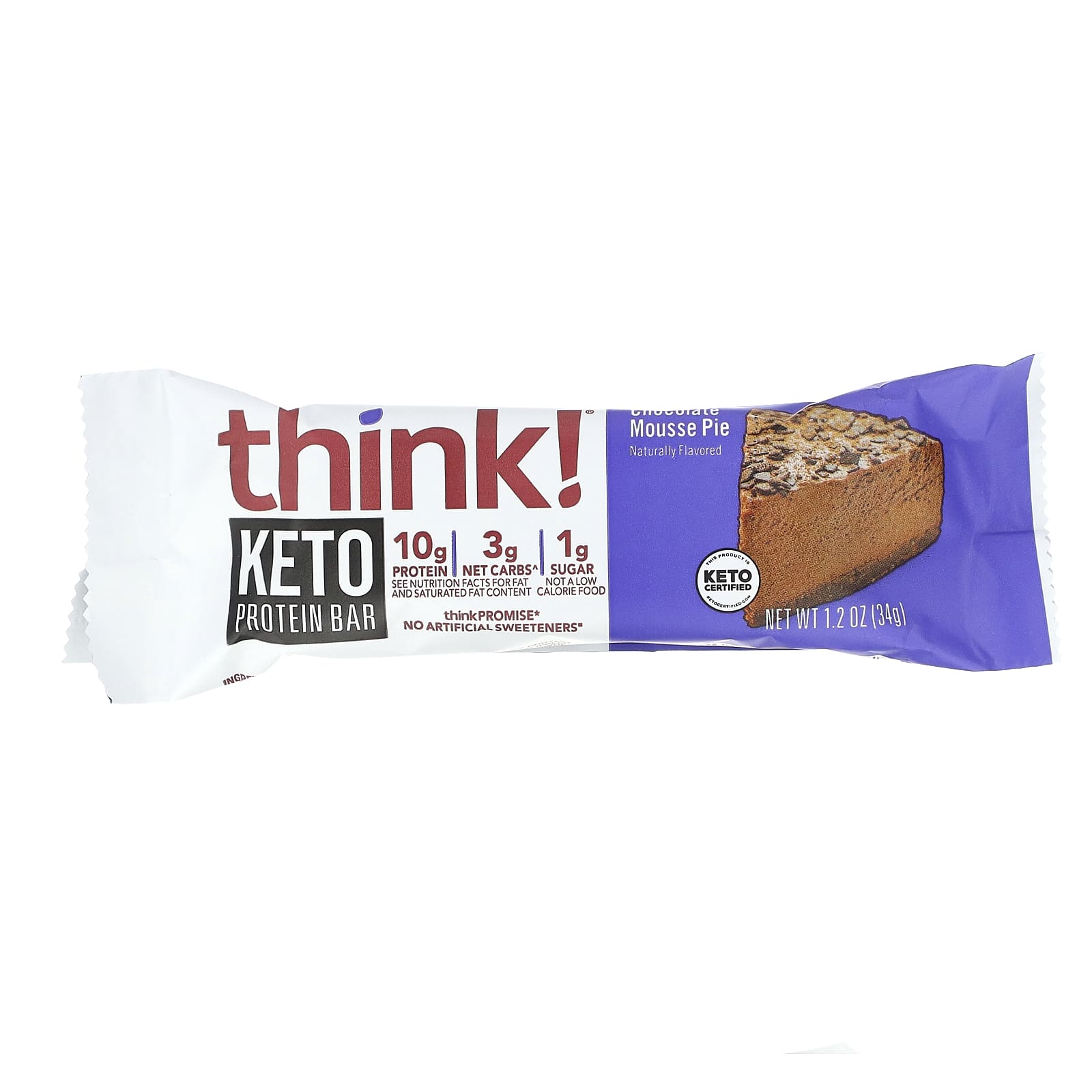 Think !, Keto Protein Bars, шоколадный муссовый пирог, 10 батончиков по 34 г (1,2 унции)