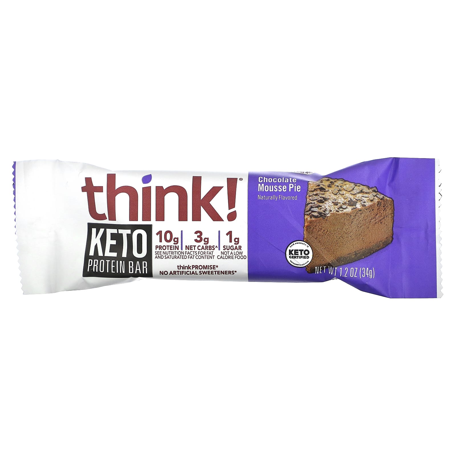 Think !, Keto Protein Bars, шоколадный муссовый пирог, 5 батончиков по 34 г (1,2 унции)