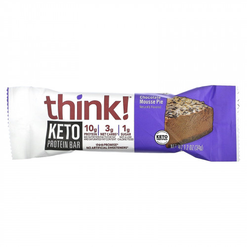 Think !, Keto Protein Bars, шоколадный муссовый пирог, 5 батончиков по 34 г (1,2 унции)