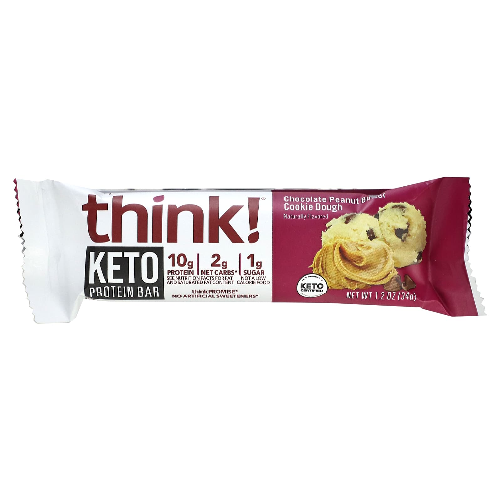 Think !, Keto Protein Bars, шоколадное печенье с арахисовым маслом, 5 батончиков, 34 г (1,2 унции)