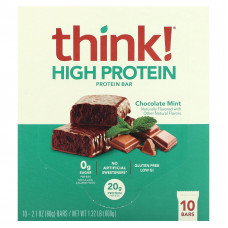 Think !, Батончики с высоким содержанием протеина, шоколад и мята, 10 батончиков по 60 г (2,1 унции)