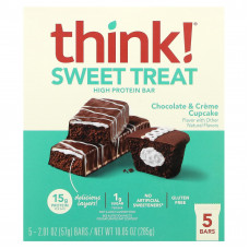 Think !, Sweet Treat, батончик с высоким содержанием протеина, кекс с шоколадом и кремом, 5 батончиков, 57 г (2,01 унции)