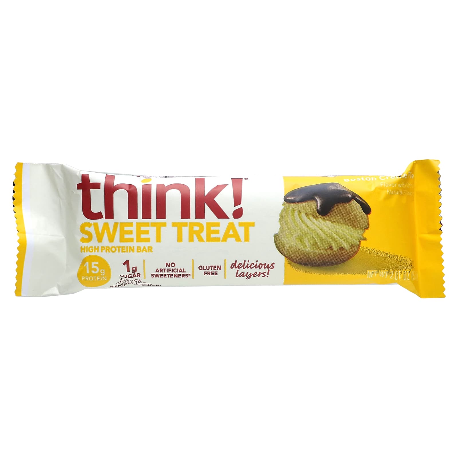 Think !, Батончик с высоким содержанием белка Sweet Treat, бостонский кремовый пирог, 10 батончиков, 57 г (2,1 унции)