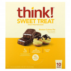 Think !, Батончик с высоким содержанием белка Sweet Treat, бостонский кремовый пирог, 10 батончиков, 57 г (2,1 унции)