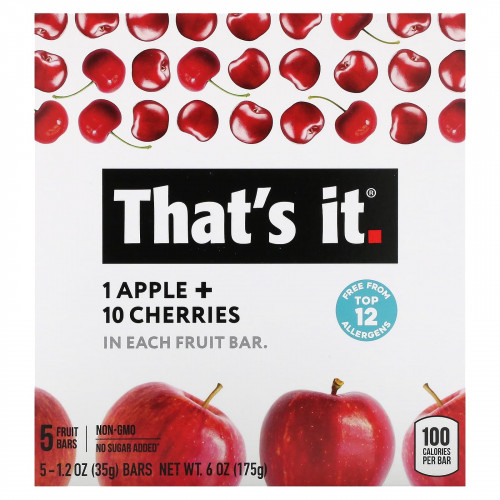 That's It, фруктовые батончики, яблоко и вишня, 5 шт. по 35 г (1,2 унции)