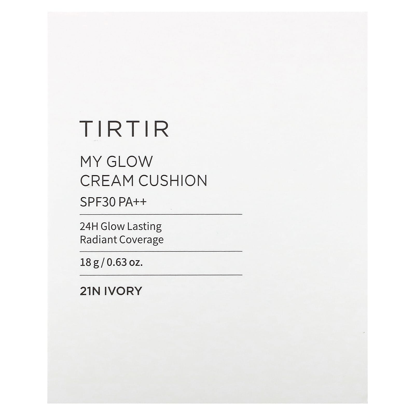 TIRTIR, My Glow Cream Cushion, SPF 30 PA ++, 21N цвет слоновой кости, 18 г (0,63 унции)