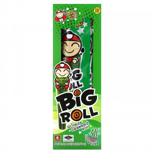 Tao Kae Noi, Big Roll, рулет из морских водорослей на гриле, классический, 6 пакетиков по 3 г (0,11 унции)