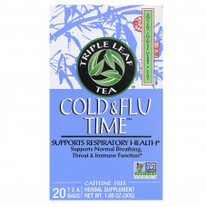 Triple Leaf Tea, травяной чай от простуды и гриппа, без кофеина, 20 чайных пакетиков, 30 г (1,06 унции)