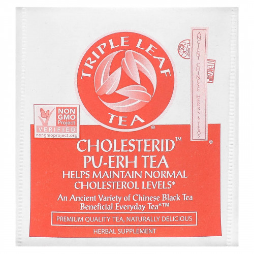 Triple Leaf Tea, чай пуэр с холестерином, 20 чайных пакетиков, 38 г (1,34 унции)