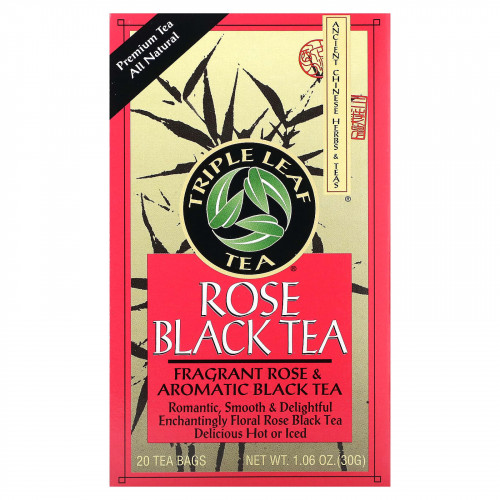 Triple Leaf Tea, черный чай с розой, 20 чайных пакетиков, 30 г (1,06 унции)