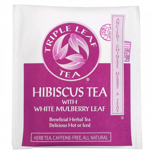 Triple Leaf Tea, гибискус с листьями белой шелковицы, без кофеина, 20 чайных пакетиков, 38 г (1,34 унции)