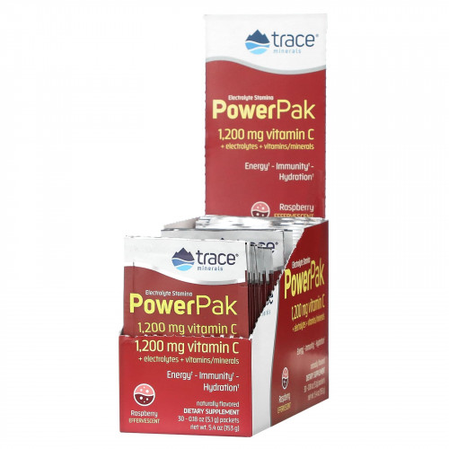 Trace Minerals ®, Electrolyte Stamina PowerPak, малиновый, 30 пакетиков по 5,1 г (0,18 унции)