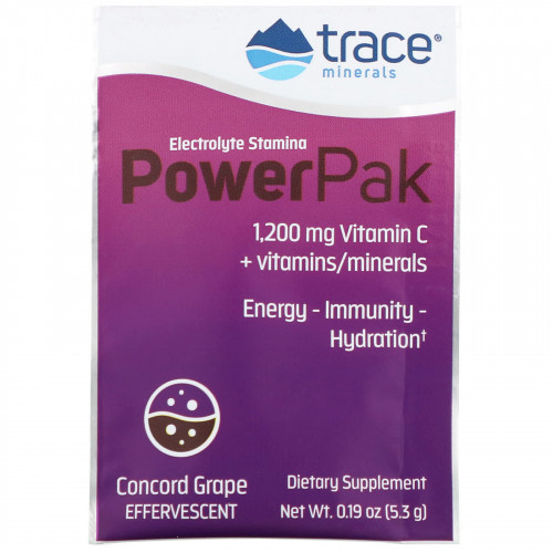 Trace Minerals ®, Electrolyte Stamina PowerPak, виноград Конкорд, 30 пакетиков. 5,3 г (0,19 унции) каждый