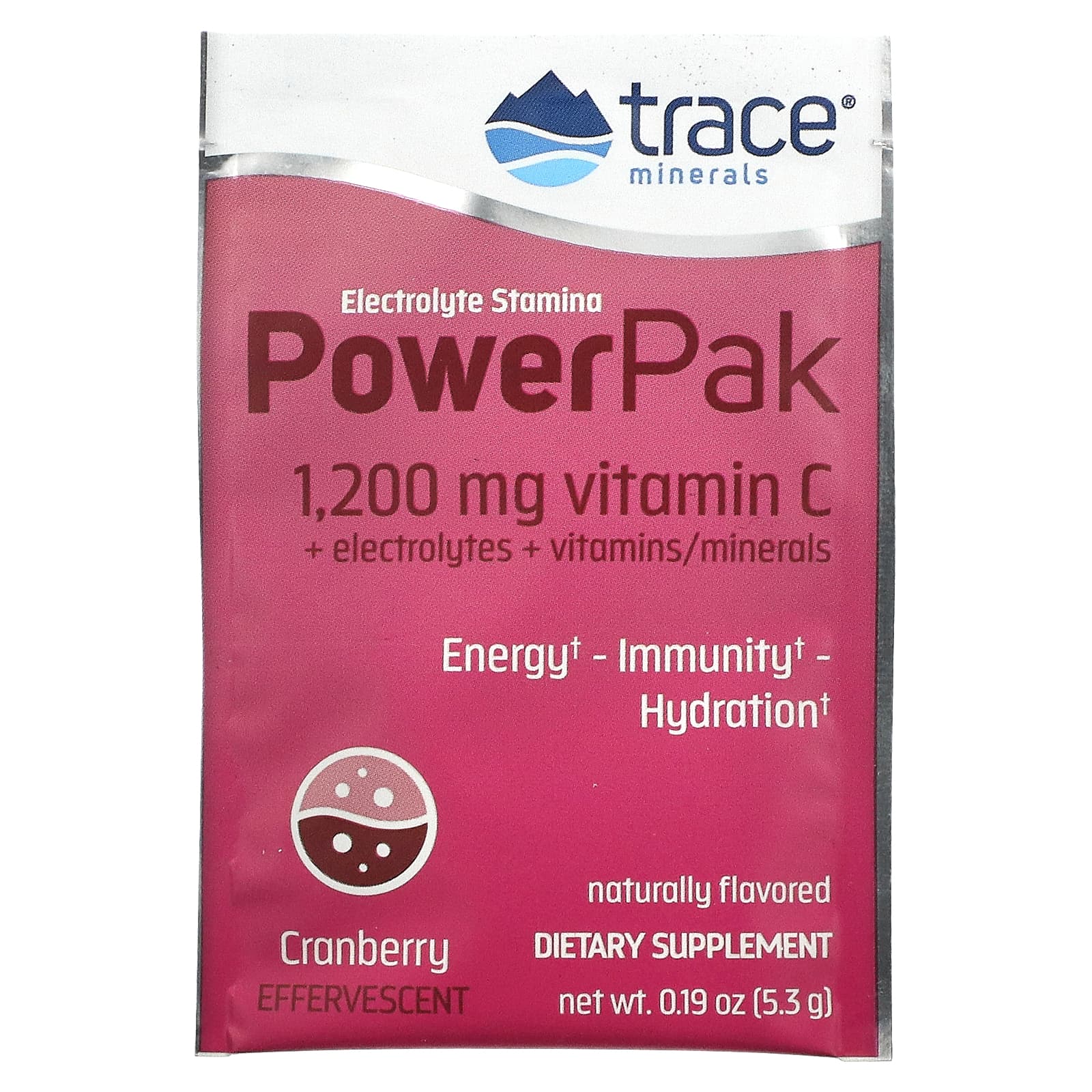 Trace Minerals ®, электролит для повышения выносливости, PowerPak, со вкусом клюквы, 30 пакетиков по 5,3 г (0,19 унции)