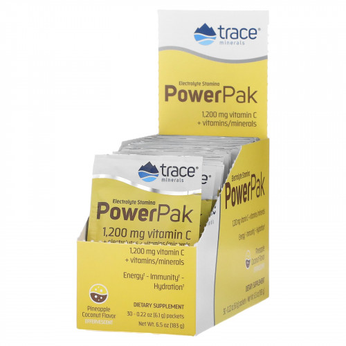 Trace Minerals ®, PowerPak, электролит для повышения выносливости, ананас и кокос, 30 пакетиков, по 6,1 г (0,22 унции)