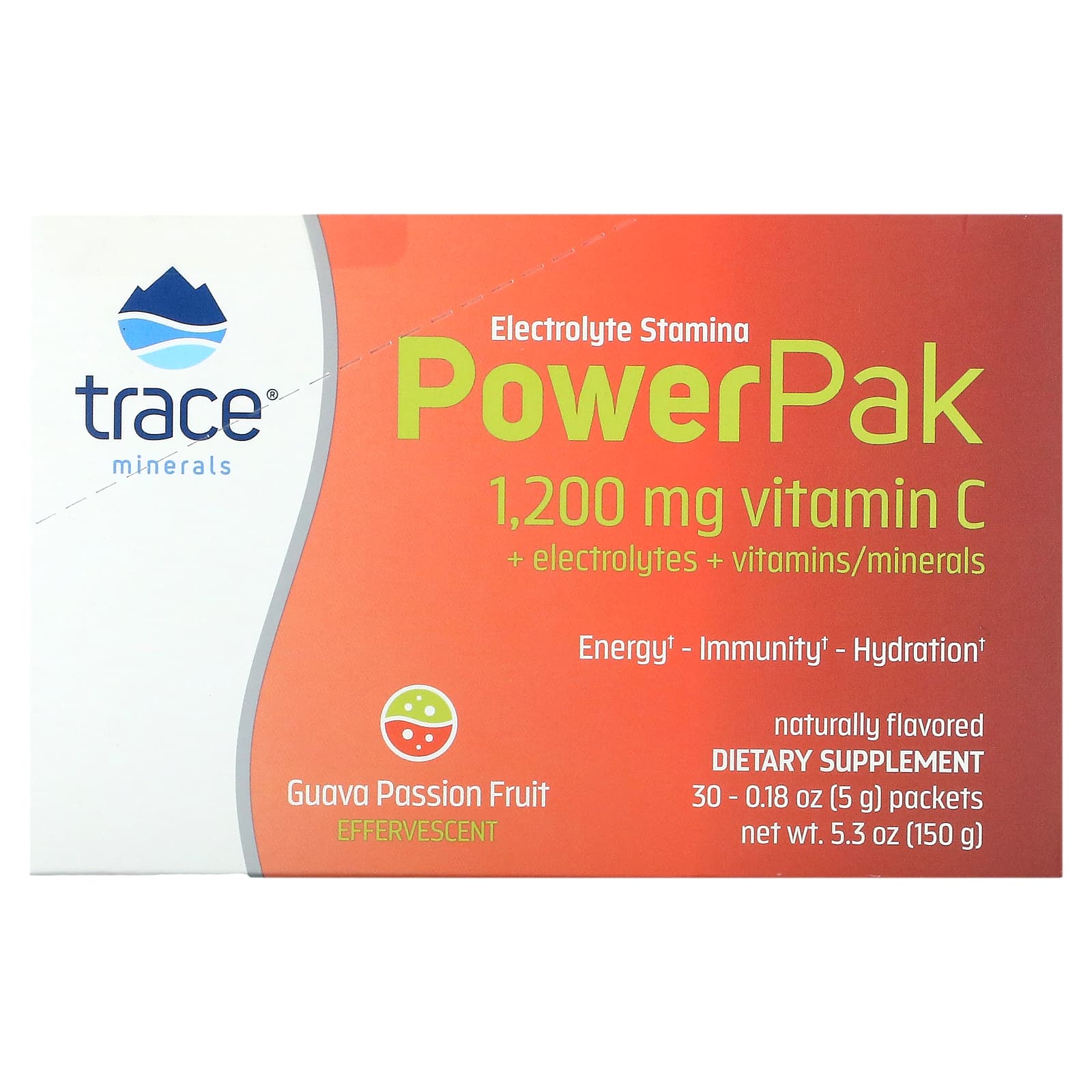 Trace Minerals ®, Electrolyte Stamina Power Pak, гуава и маракуйя, 30 пакетиков по 5 г (0,18 унции)