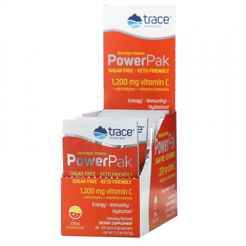 Trace Minerals ®, Electrolyte Stamina PowerPak, без сахара, цитрусовые, 30 пакетиков по 4,9 г (0,17 унции)