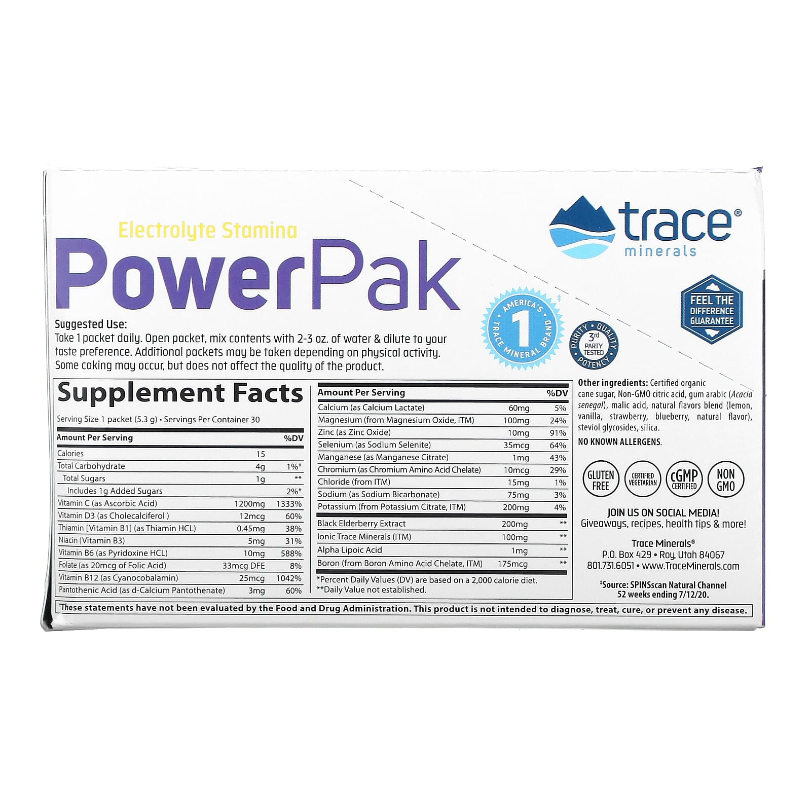 Trace Minerals ®, PowerPak + Immunity, лимон и ягоды, 30 пакетиков по 5,3 г (0,19 унции)