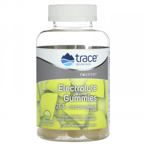 Trace Minerals ®, TM Sport, жевательные мармеладки с электролитом, лимон и лайм, 263 мг, 90 жевательных таблеток