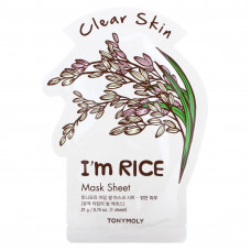 Tony Moly, I'm Rice, тканевая маска для чистой кожи, 1 шт., 21 г (0,74 унции)