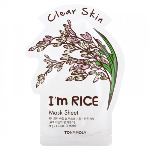 Tony Moly, I'm Rice, тканевая маска для чистой кожи, 1 шт., 21 г (0,74 унции)