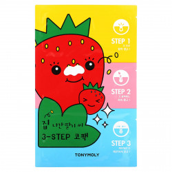 Tony Moly, Runaway Strawberry Seeds, 3-ступенчатая упаковка для носа, 1 набор