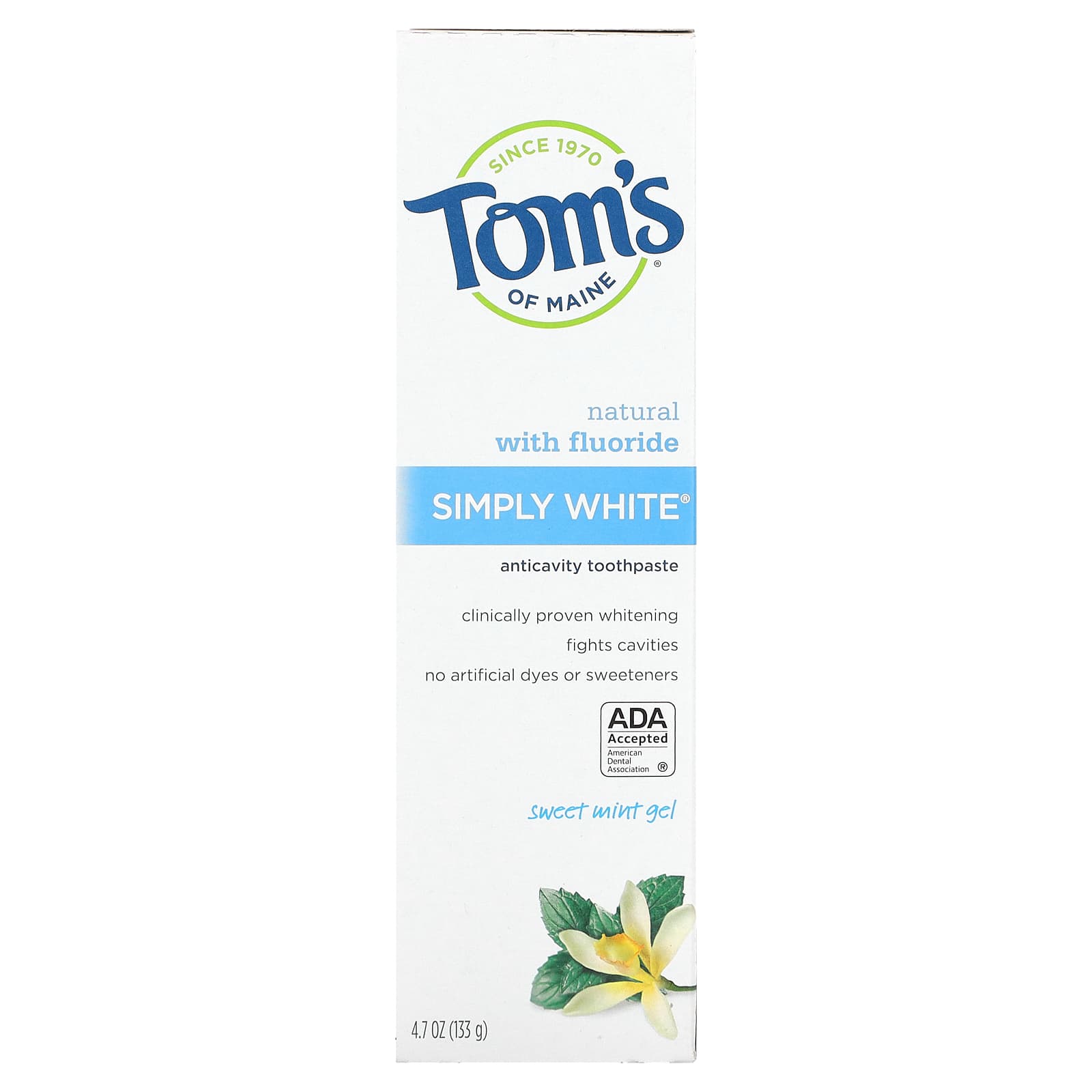 Tom's of Maine, Simply White, зубная паста с фтором, гель со сладкой мятой, 133,2 г (4,7 унции)