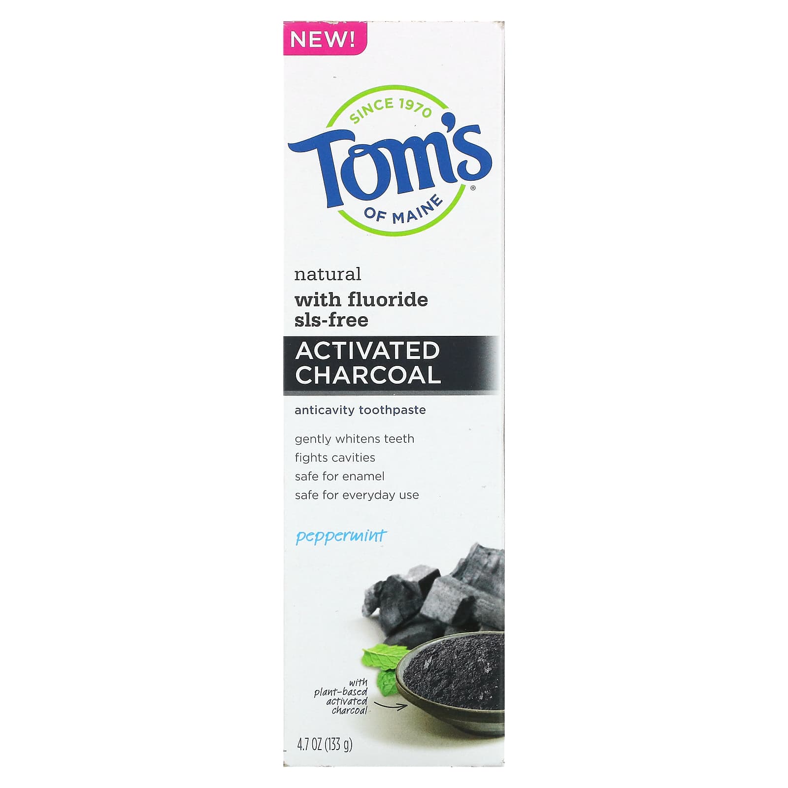 Tom's of Maine, Натуральная зубная паста против кариеса, активированный уголь с фтором, перечная мята, 133 г (4,7 унции)