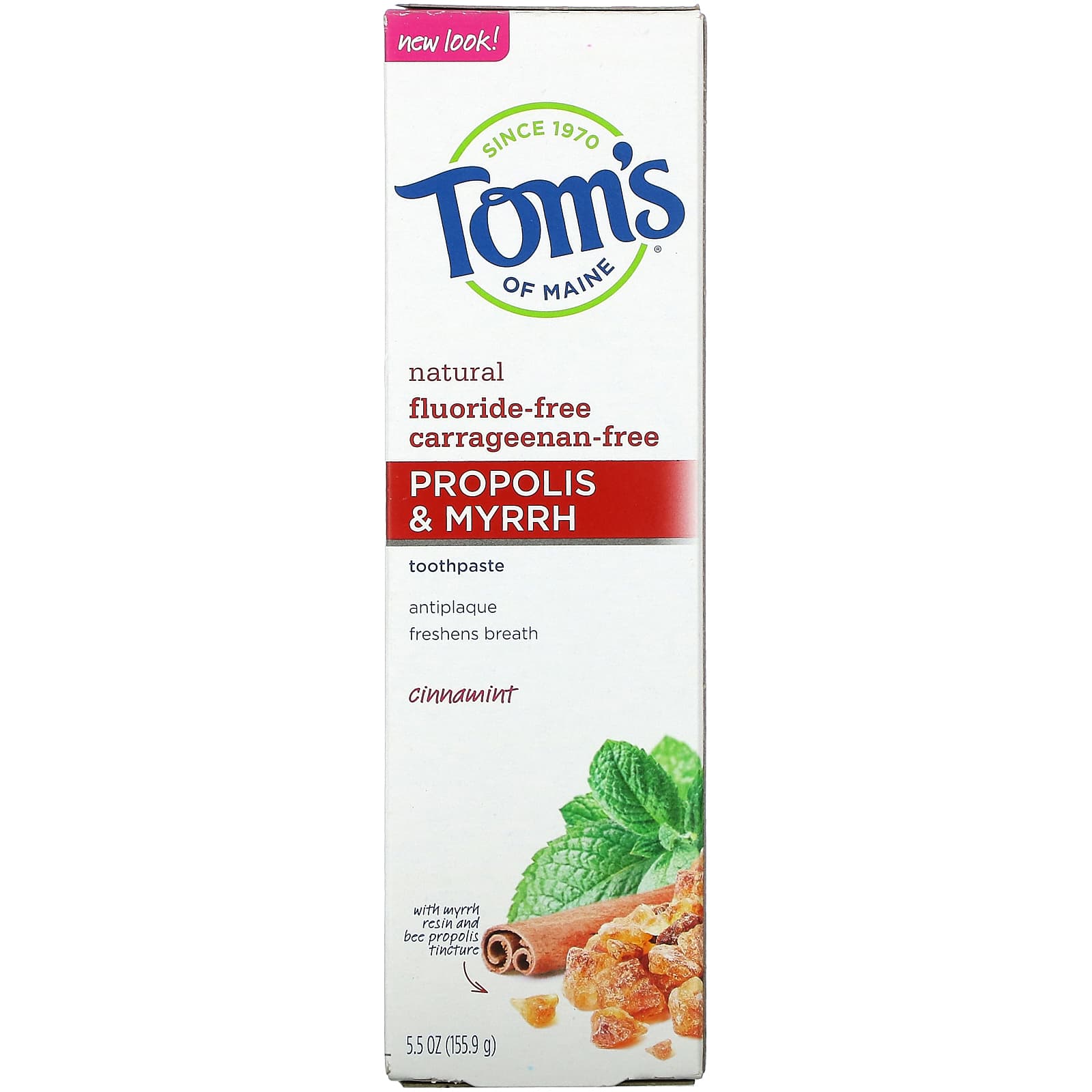 Tom's of Maine, Natural Antiplaue, зубная паста против налета, с прополисом и миррой, без фтора, корица, 155,9 г (5,5 унции)