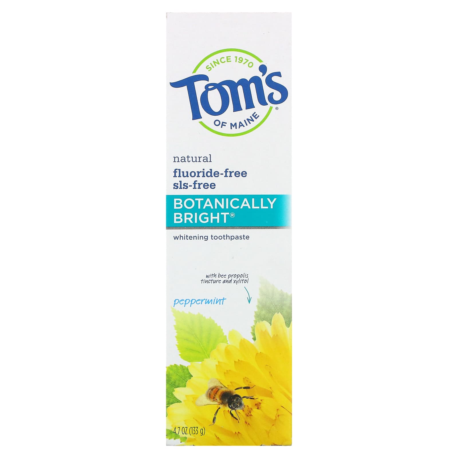 Tom's of Maine, Natural Botanically Bright Whitening Toothpaste, без фтора, перечная мята, 133 г (4,7 унции)