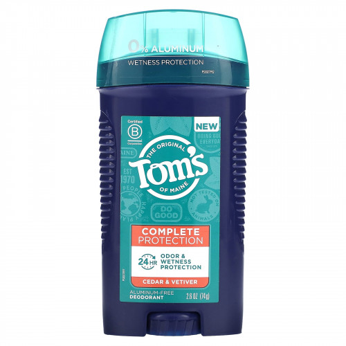 Tom's of Maine, Дезодорант для комплексной защиты без алюминия, кедр и ветивер, 74 г (2,6 унции)