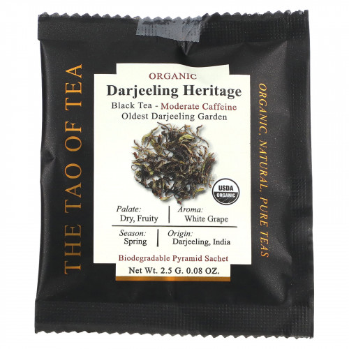 The Tao of Tea, Organic Darjeeling Heritage, черный чай, 15 пакетиков-пирамидок, 37,5 г (1,32 унции)